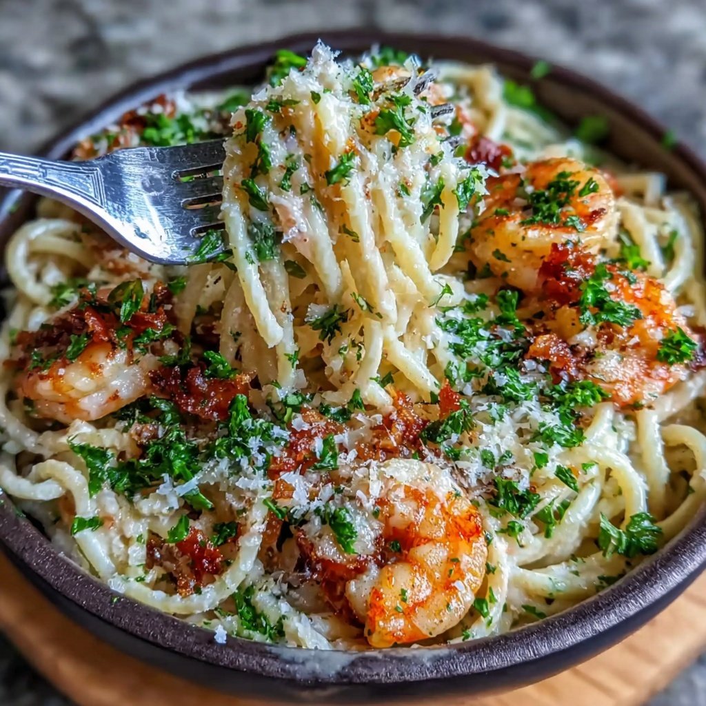 Shrimp Pasta With Garlic Cream Sauce
