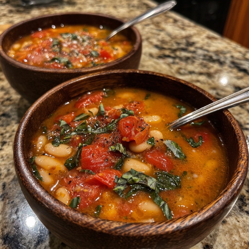Healthy Crockpot Tomato Basil White Bean Soup
